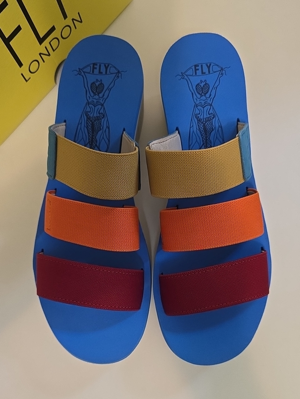 Fly London Multi-Color Platform Slide Sandals - New In Box Sz 8 - Picture 9 of 9